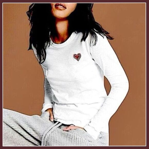 Rag & Bone Embroidered Heart Long Sleeve Tee - Picture 1 of 16